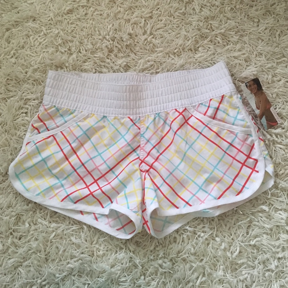 NWT Target Xhilaration Swim Cover Up Shorts white plaid Small Y2K